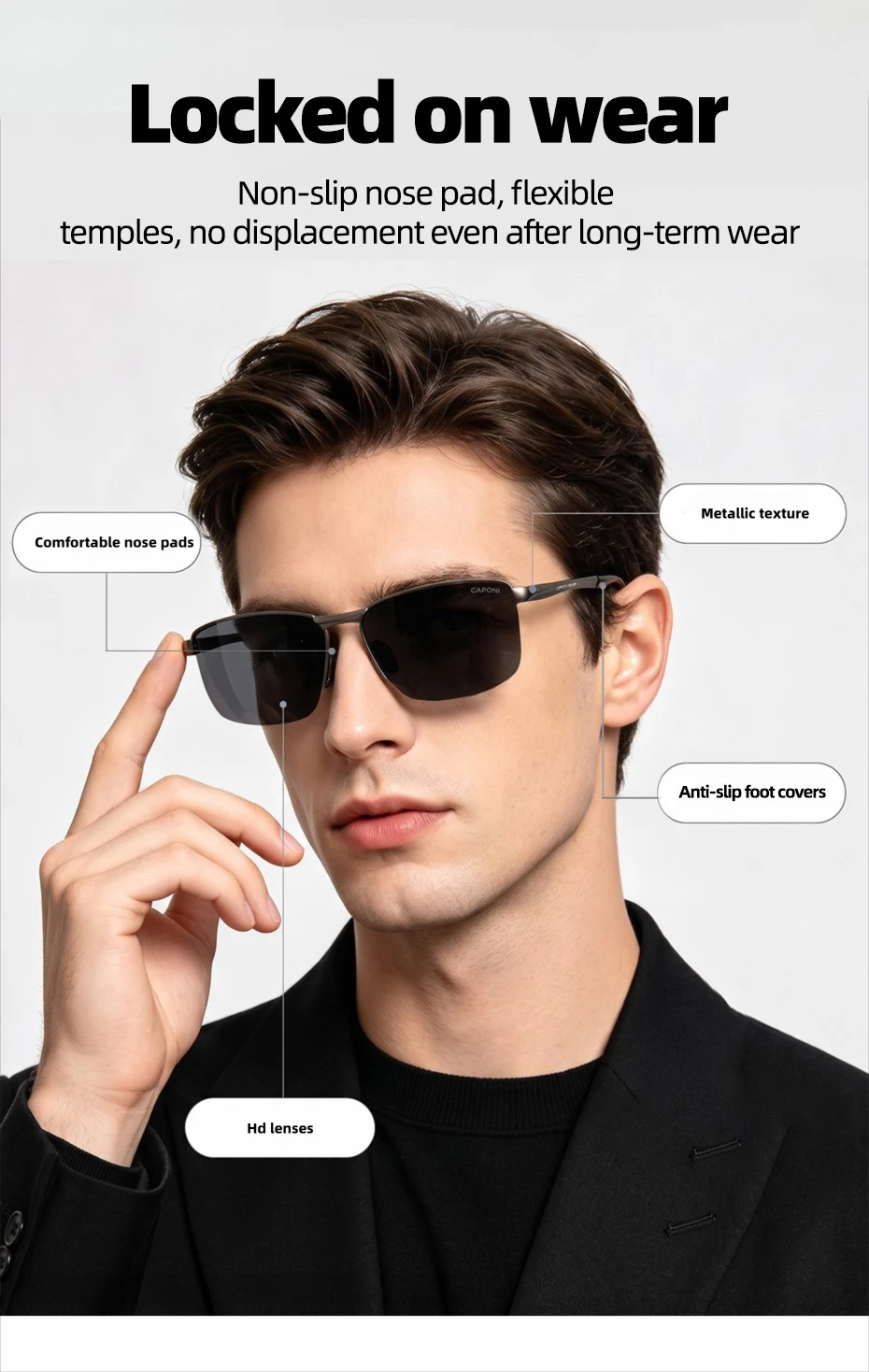 CAPONI neue Sonnenbrille für Männer Nylon polarisierte photo chrome Legierung fahren Sonnenbrille uv400 Marke Designer Sonnenbrillen bs8917 – Detail 3