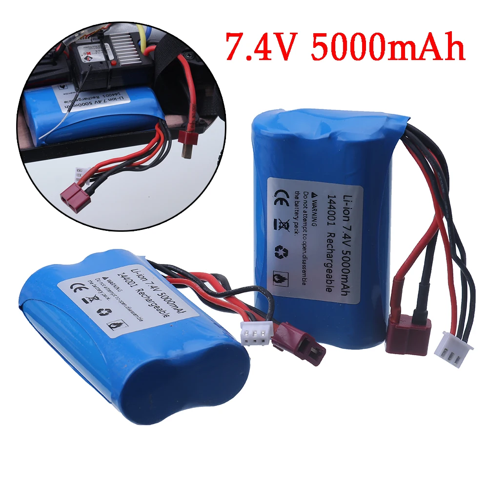 ( T plug ) 7.4V 5000mAh Li-ion Battery / USB Charger 2S For Wltoys 12428 144001 Off-road Racing Car Electric Toys Battery Parts