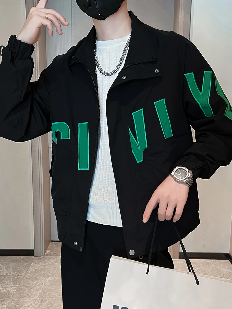 

Мужская куртка Haome с воротником-стойкой, универсальная, для работы, весна-осень, модная, с декоративной молнией, ветрозащитная, длинный рукав