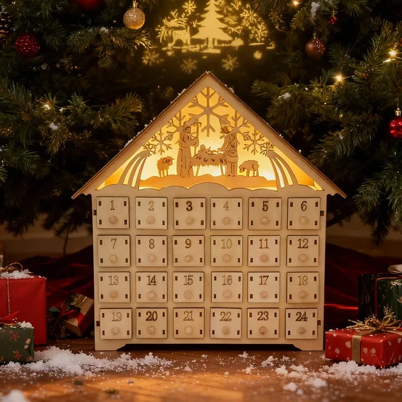 

3D Assembled Wooden Christmas Advent Calendar with 24Drawers-Reindeer-Shaped Ornament for Christmas Countdown Holiday Decoration