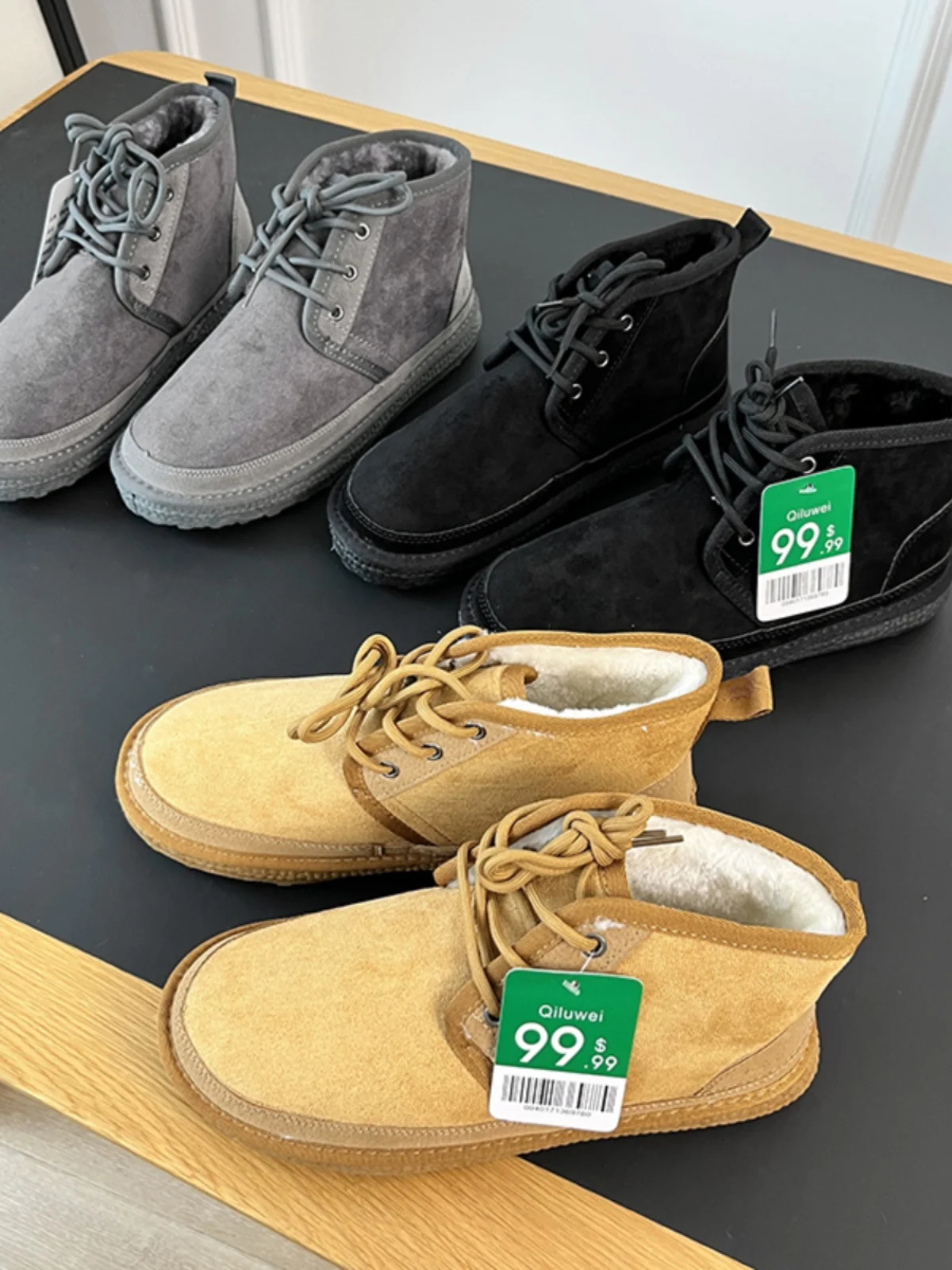 

Thickened Fleece Lined Winter Snow Boots Men's Leather Fur Integrated Anti-Slip Warm Booties Short Tube Cotton