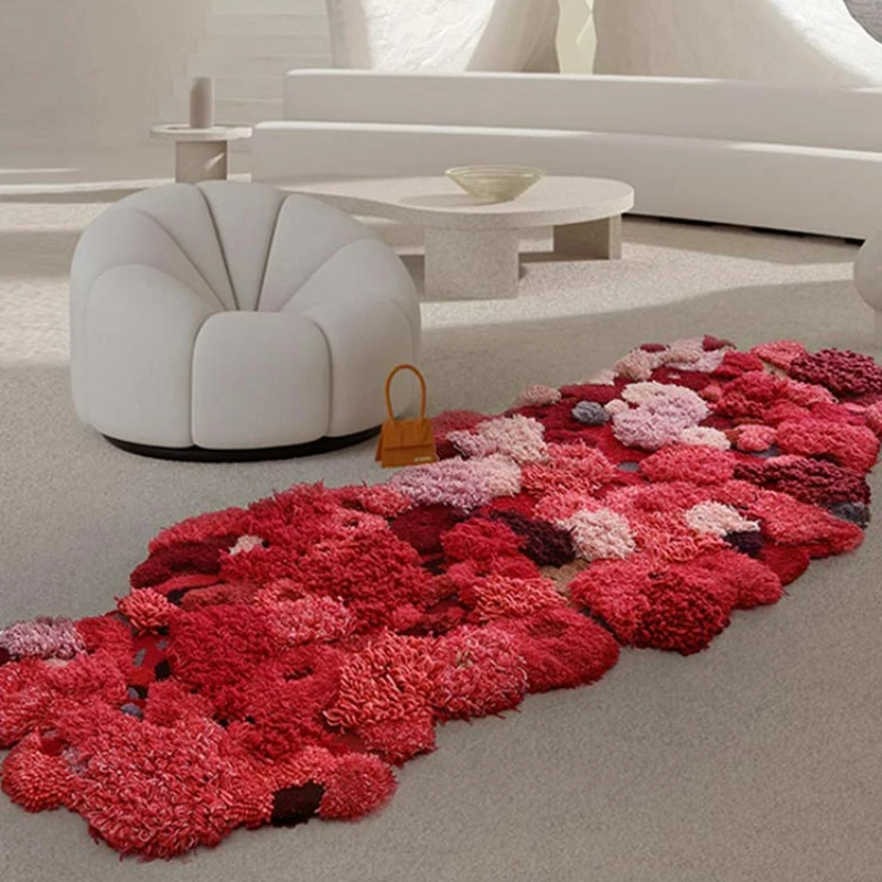 Handmade Red Mossy Carpet 3D Forest for Living Room Wool Bay Window Floor Mat Bedroom Room Bedside Three-dimensional Soft Rug