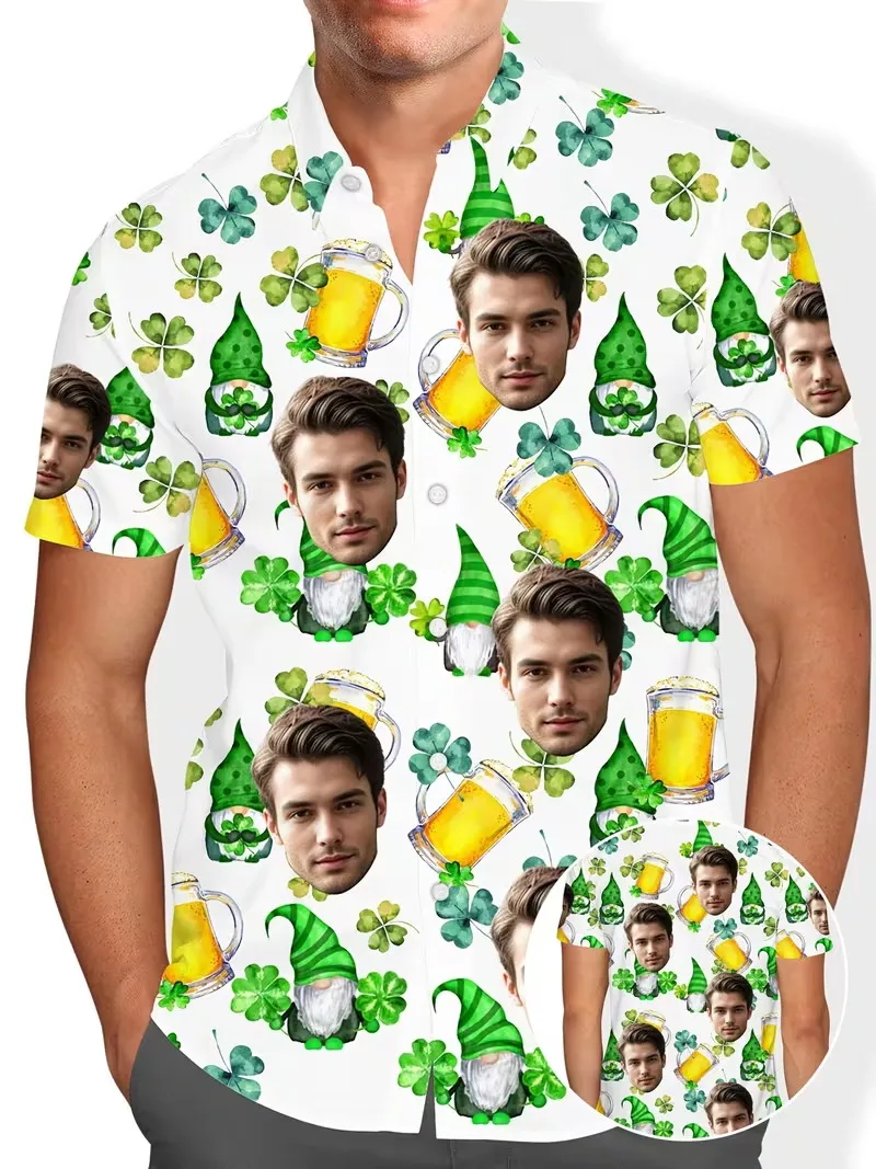 

Мужская гавайская рубашка с коротким рукавом на пуговицах для Дня Святого Патрика, с возможностью индивидуального дизайна, повседневная, для пляжа, в стиле «Алоха», сделай сам