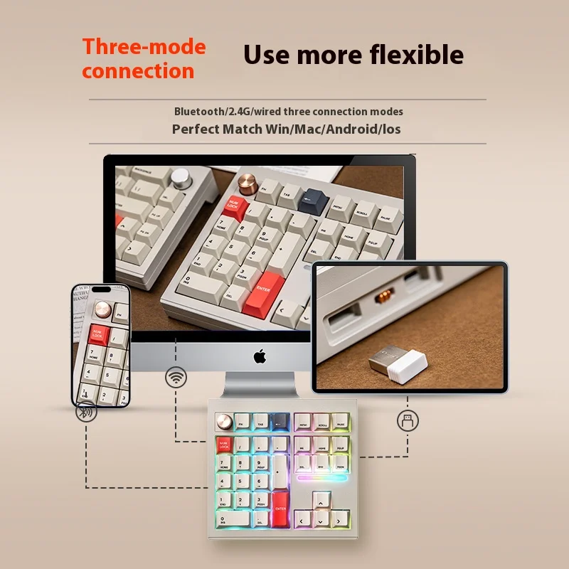 Imagem -05 - Cidoo-aluminum Alloy Teclado Mecânico Numpad Viaqmk Tri Mode Wireless Bluetooth Rgb Gasket Mount Hot Swap com Knob V33 Novo