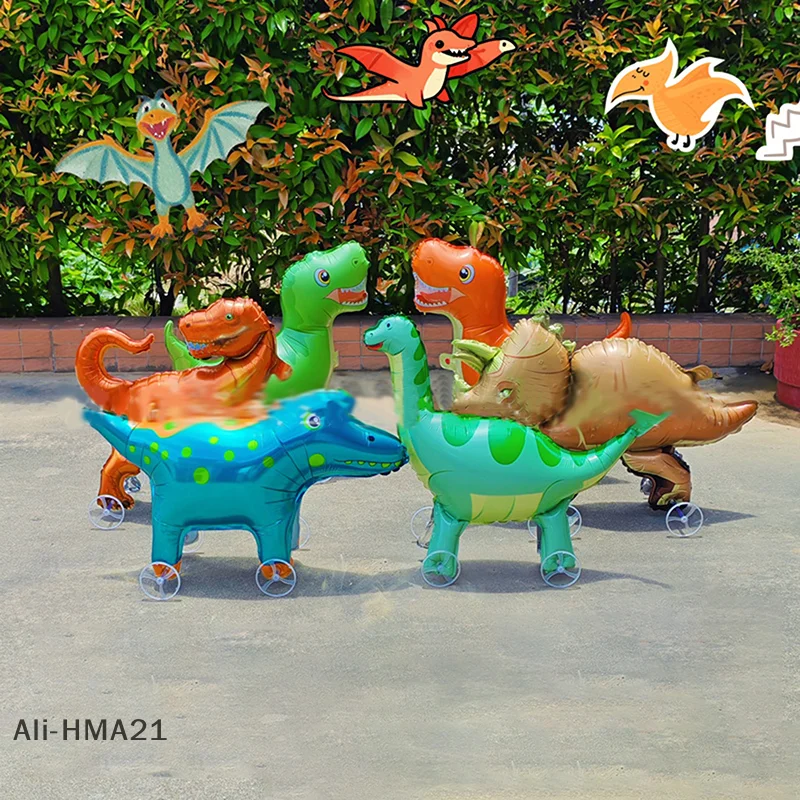 【H】Walking Dinosaur Foil Balloon with Wheels, 3D Stand-Up Design for Kids Birthday Party & Room Decor