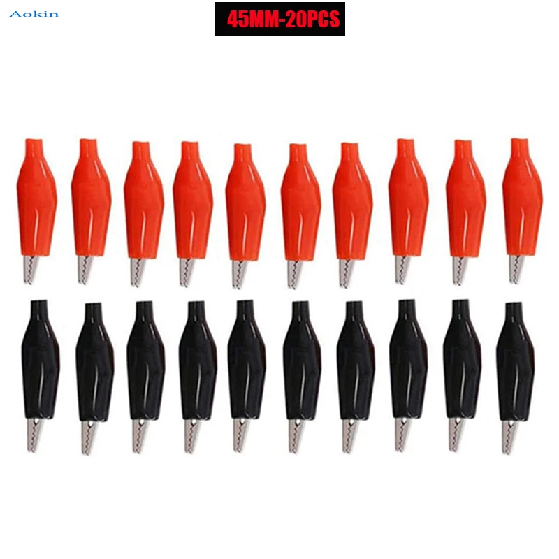 20 Stück 1,4''/45 mm Krokodilklemmen Krokodil elektrische Testklemmen Jumper Helfer mit schützender Isolierabdeckung (schwarz, rot)