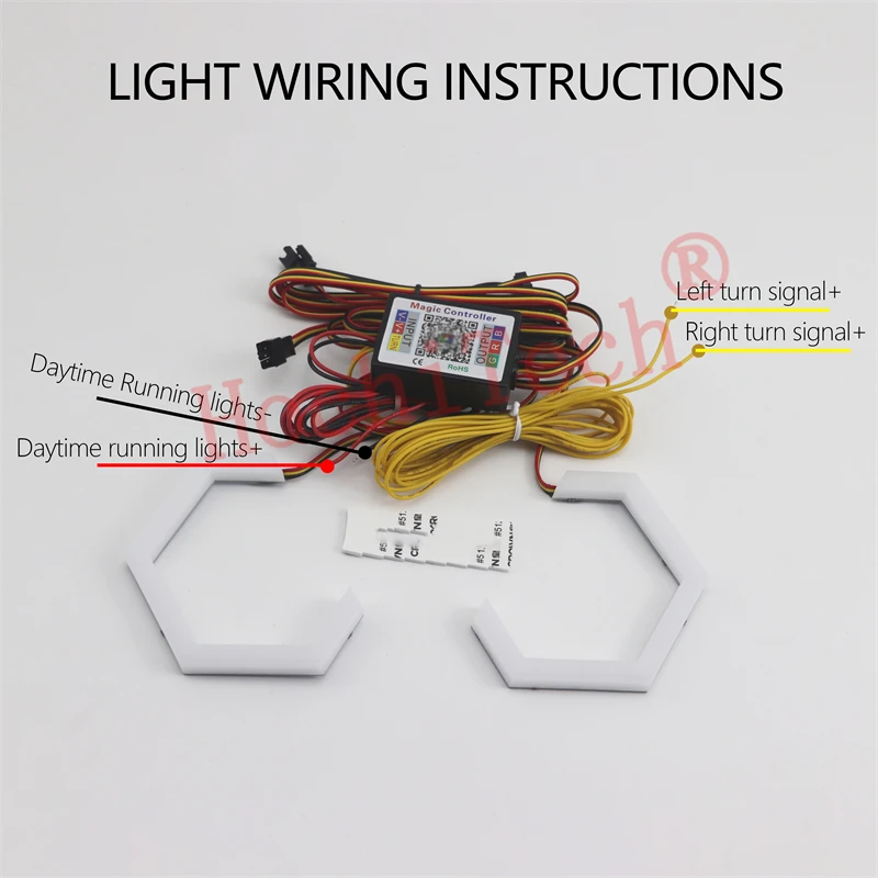 Dynamic Hexagonal LED Angel Eyes RGBW Chasing Flowing DRL with Turn Signal Halo Rings 70 80 86 90mm for Car BMW Moto Retrofit