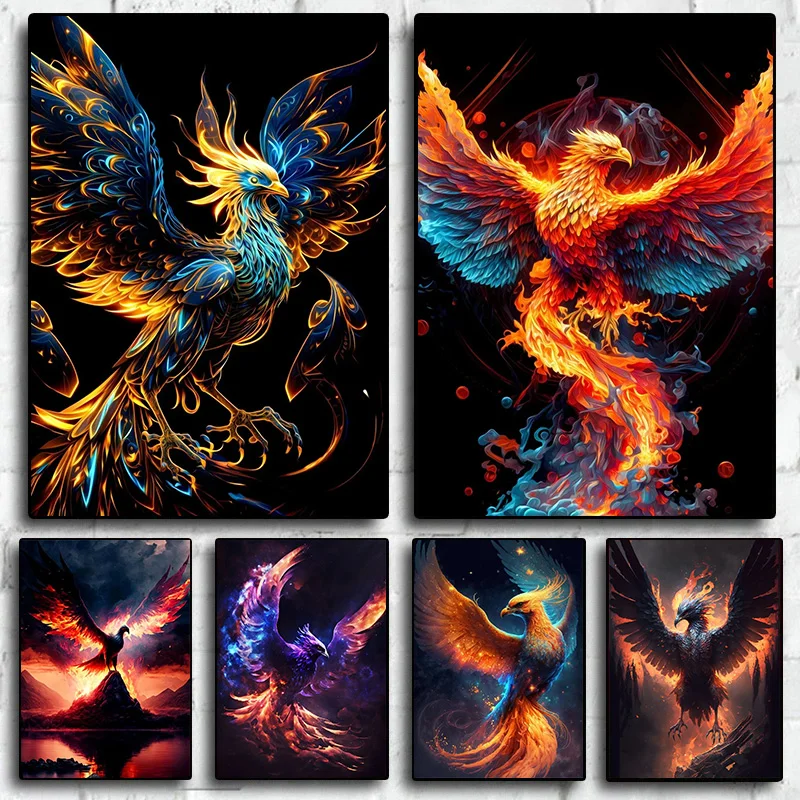 Affiches rétro sur toile avec légendes artistiques, oiseaux phénix, peinture et impression sur toile, images HD pour décoration murale, pour salon, décoration de la maison, sans cadre, Gi
