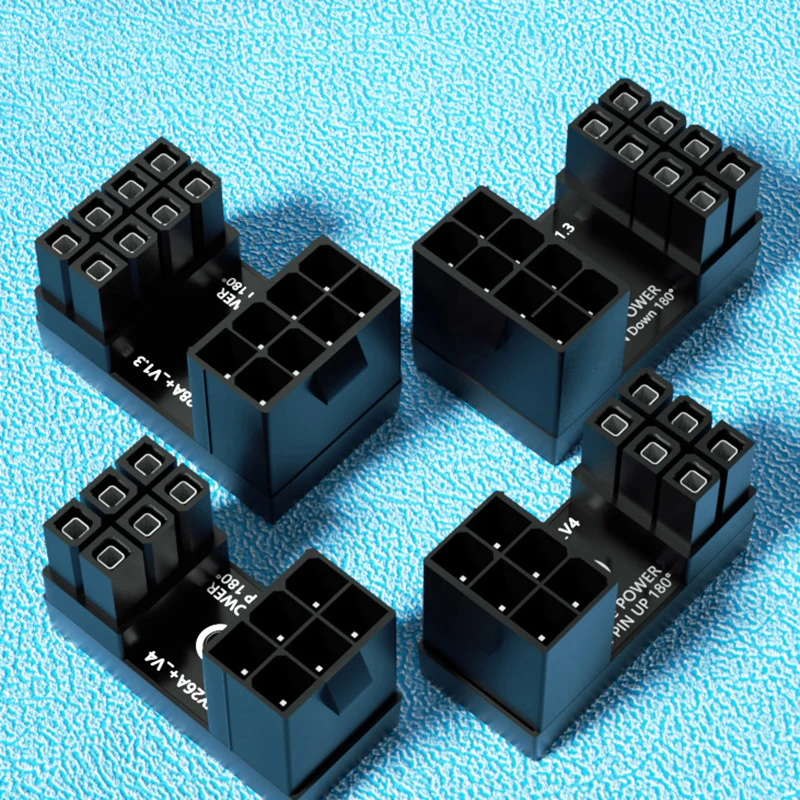 Graphics Card Power Supply Adapter Elbow 180°, GPU PSU Steering Connector PCI-E 6Pin 8Pin Rotating Wiring Artifact Solution