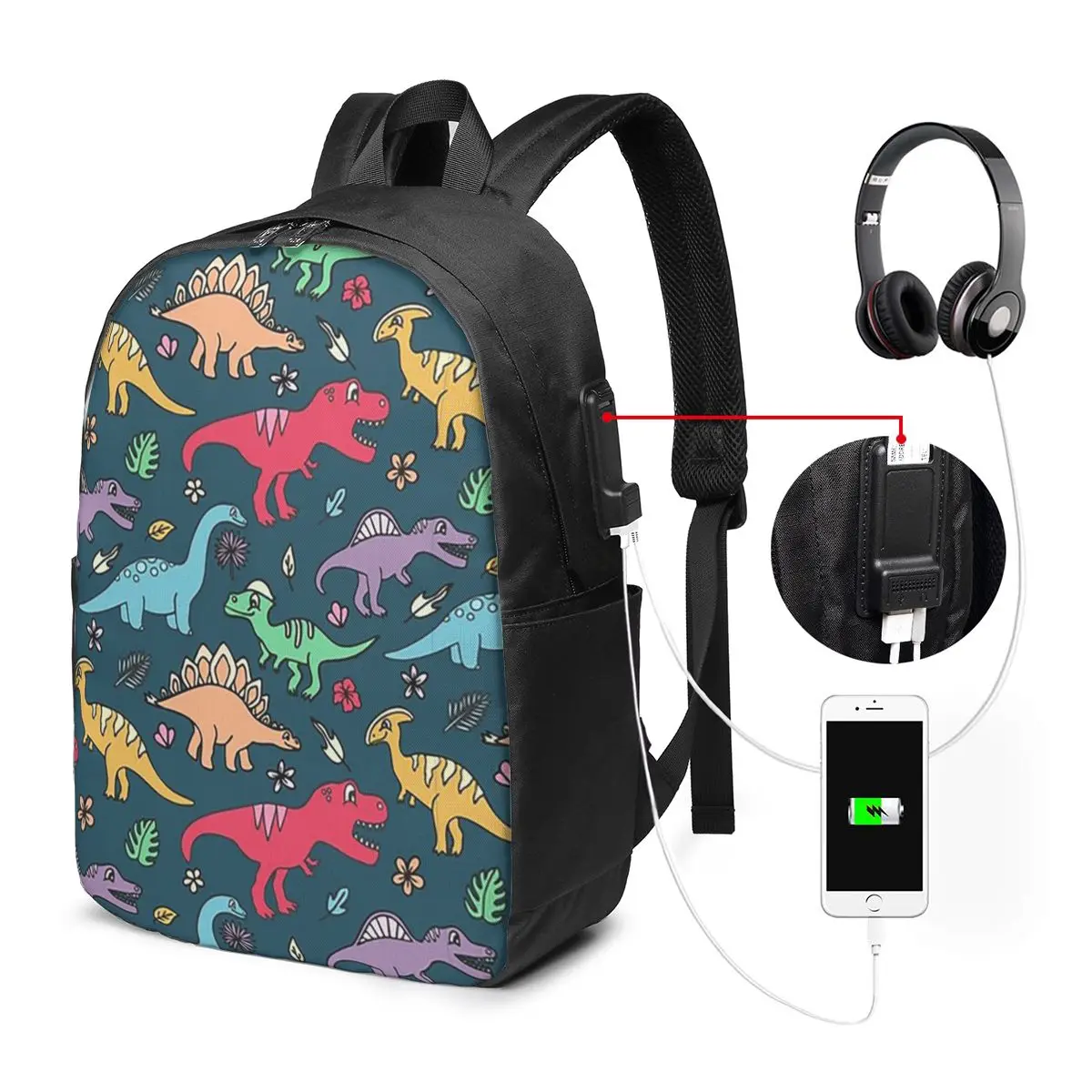 Various Dinosaur Cartoon Pattern Backpack Travel Notebook Bag Computer College Student School Bag Laptop Shoulder Bags Men Women