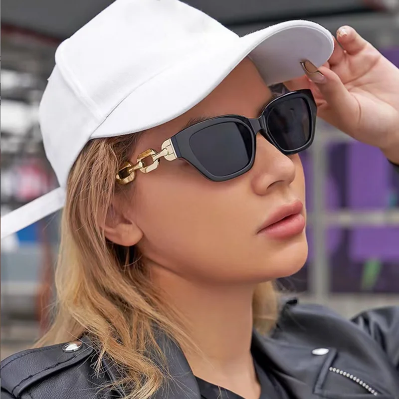 Vintage Small Frame Sunglasses with Chain Legs Cat Eyes Stylish Eyewear Prescription Sunglasses Women 0 -0.5 -0.75 -2.0 To -6.0