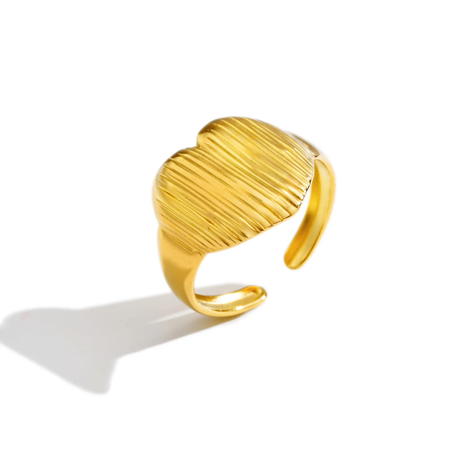 Brushed Stainless Steel Heart Ring for Women,Gold Plated Open Adjustable Finger Rings,Vintage Jewelry Gifts