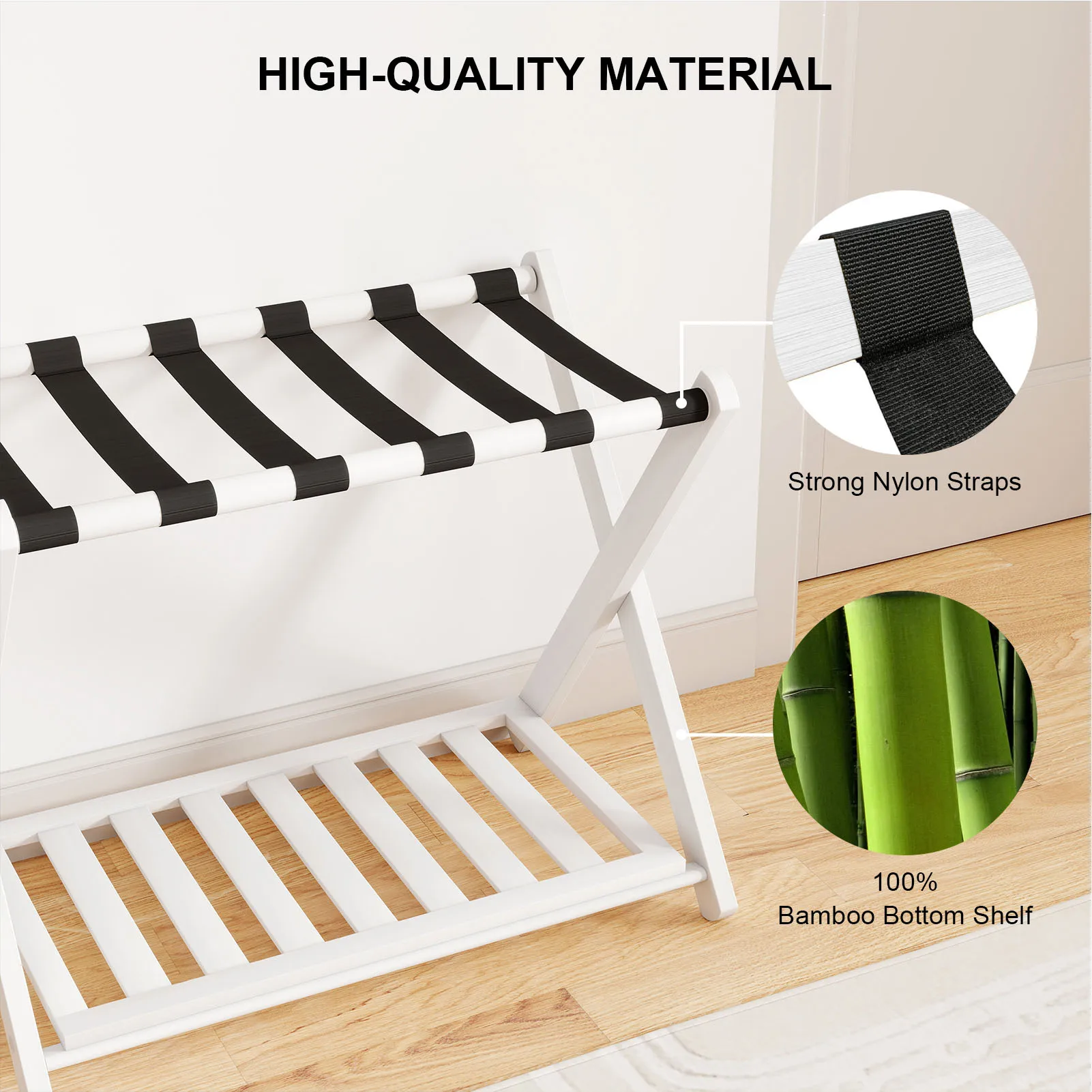 رف أمتعة قابل للطي، حامل أمتعة من الخشب السميك مع رف تخزين لغرفة نوم الفندق وغرفة الضيوف #2