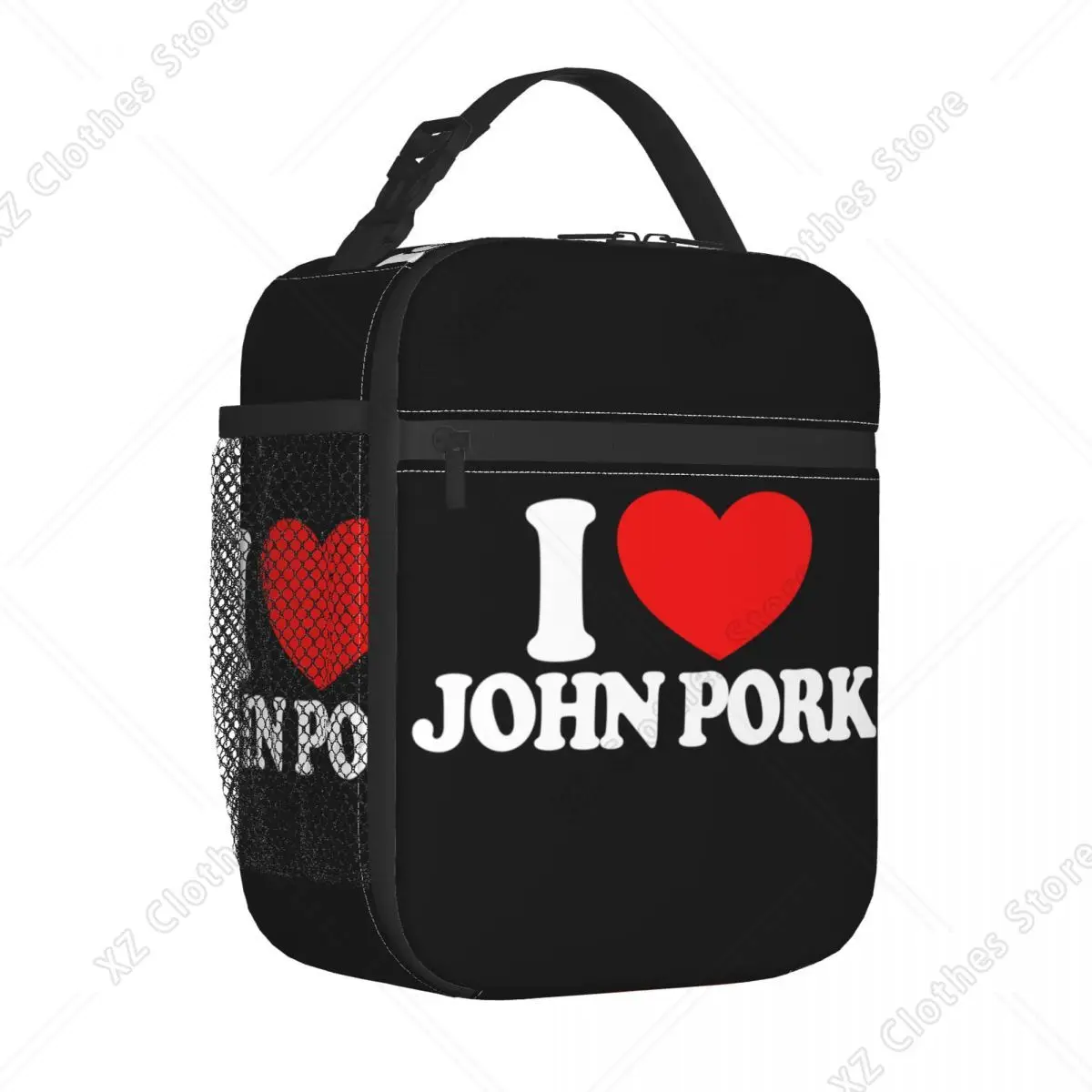 I Love John Pork Red Heart John Pork Meme Portable Lunch Boxes for Women Leakproof Thermal Cooler Food Insulated Lunch Bag Work
