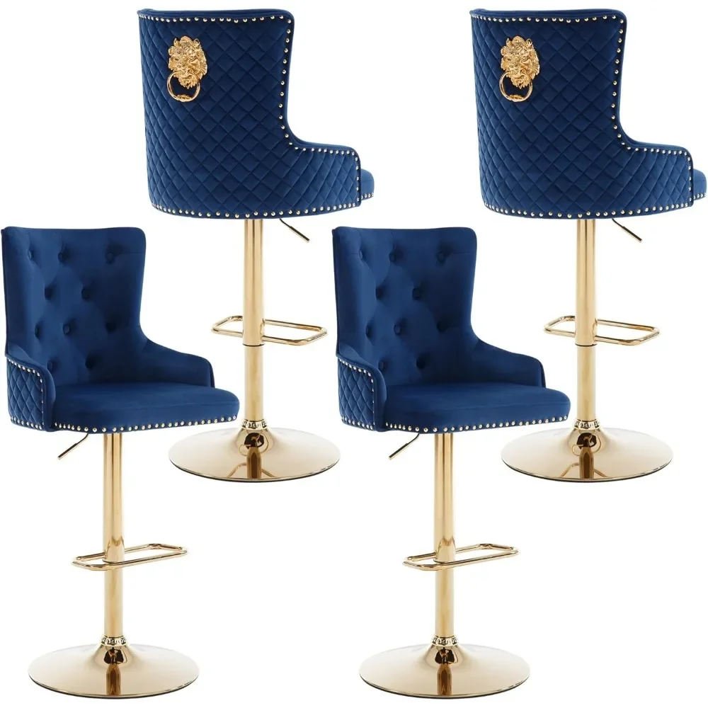 

Bar Stools Set of 4, Height Adjustable Barstools with Diamond Lattice Wingback, Rivet Trim & Lion Knocker, Bar Chairs