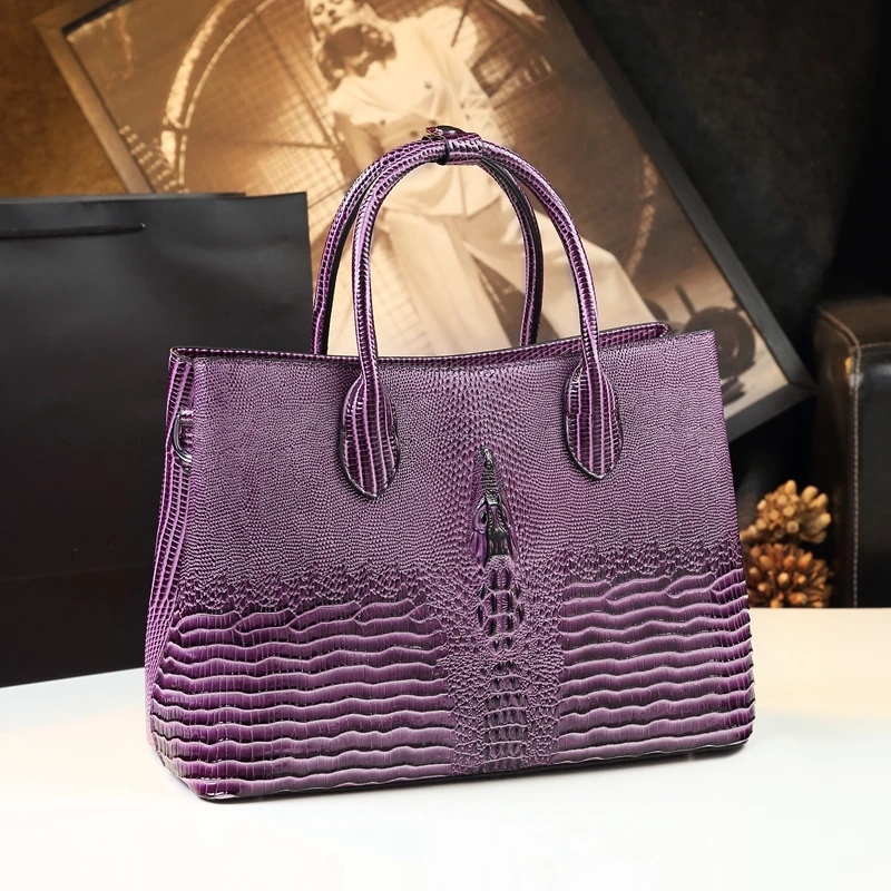 New Genuine Leather Women\'s Handbags Fashion Crocodile Pattern Female Shoulder Messenger Bag Middle-Aged Mother Big Tote Bags