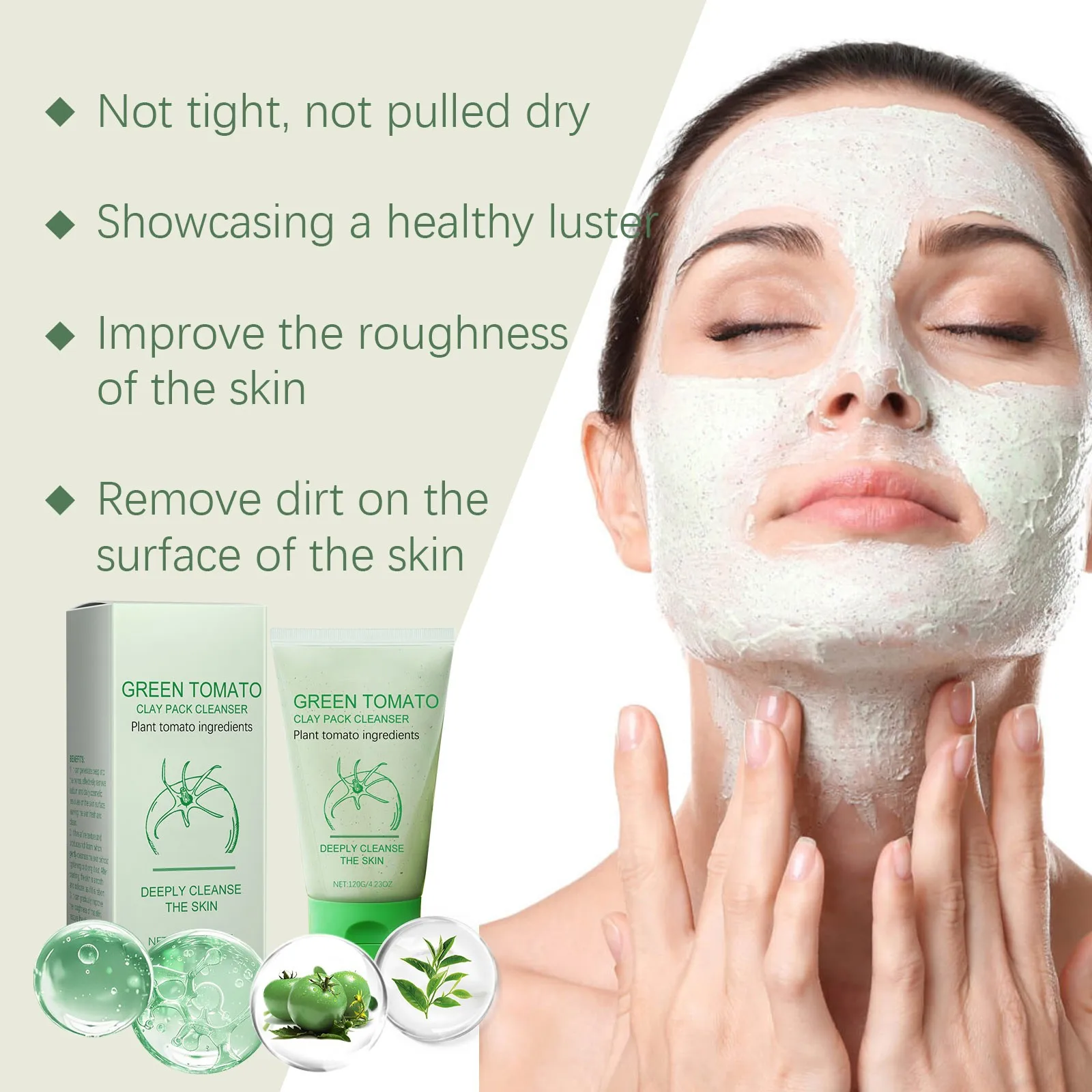 Fully Green Tomato Clay Mask Cleanser Pore Purifying with 49% Tomato Extract Sebum &Clogged Pore Care Exfoliation Fragrance-Free