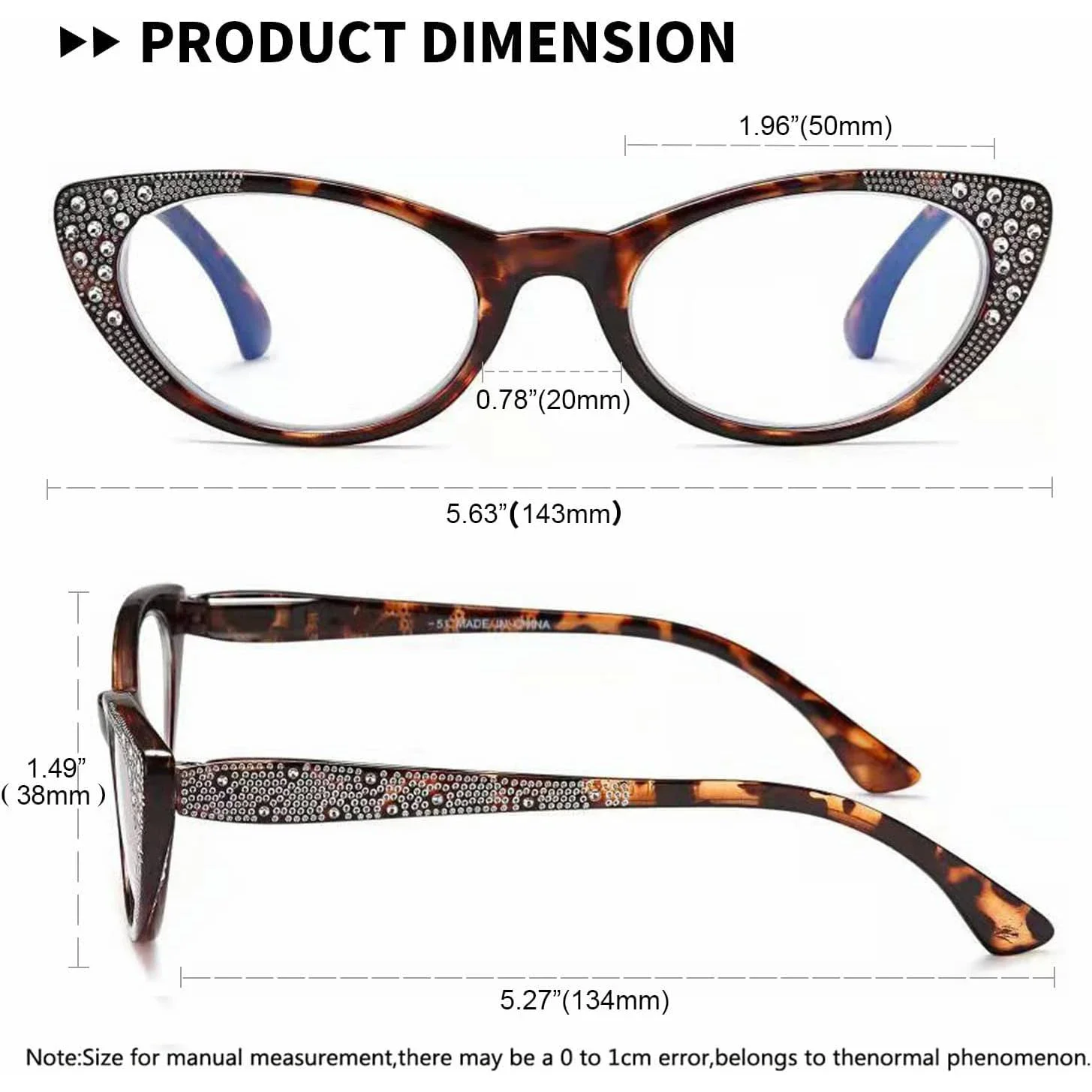 NONOR Women\'s Retro Multicolor Diamond Cat Eye Reading Glasses Anti-blue Light Diopter+175 +225 +275 Stylish Eyewear