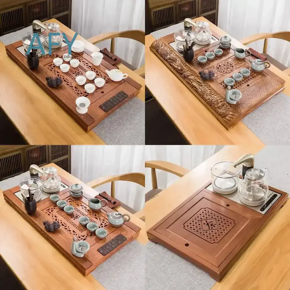 Storage Table for Tea Tray Rectangle Coffee Table Rustic Wooden Pot Stand Tea Tray Accessories Chinese Hospitality Bandeja