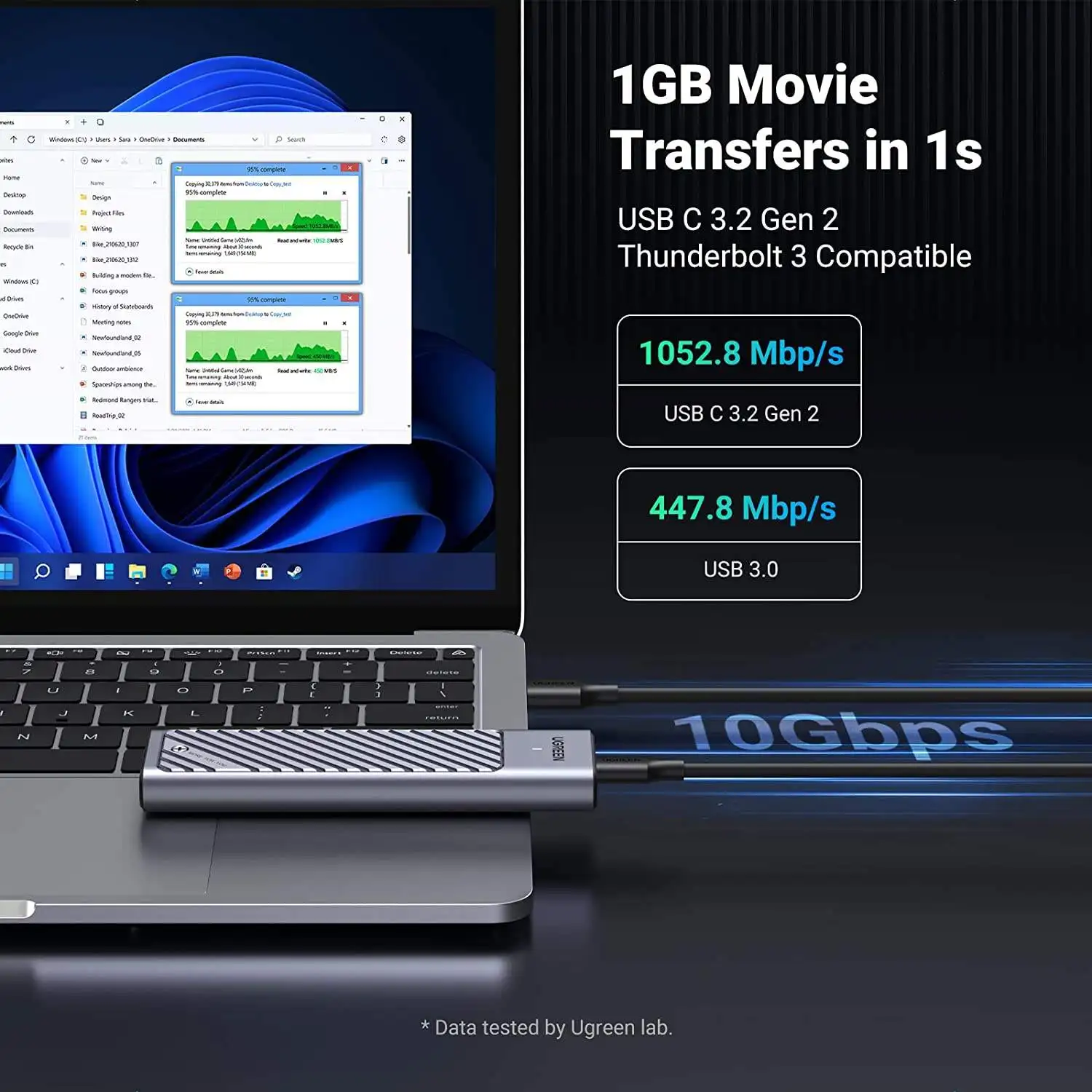 UGREEN M.2 NVMe SATA SSD Enclosure Aluminum 10Gbps USB C External Portable NVMe M.2 Enclosure USB 3.2 Gen2 Thunderbolt