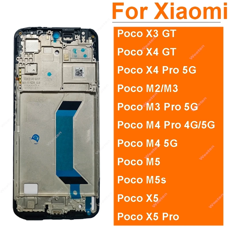 LCD Front Frame Housing For Xiaomi POCO X4 X5 M2 M3 M4 M5 M5s Pro X3GT X4GT 5G Front Bezel Plate Replacement Repair Parts