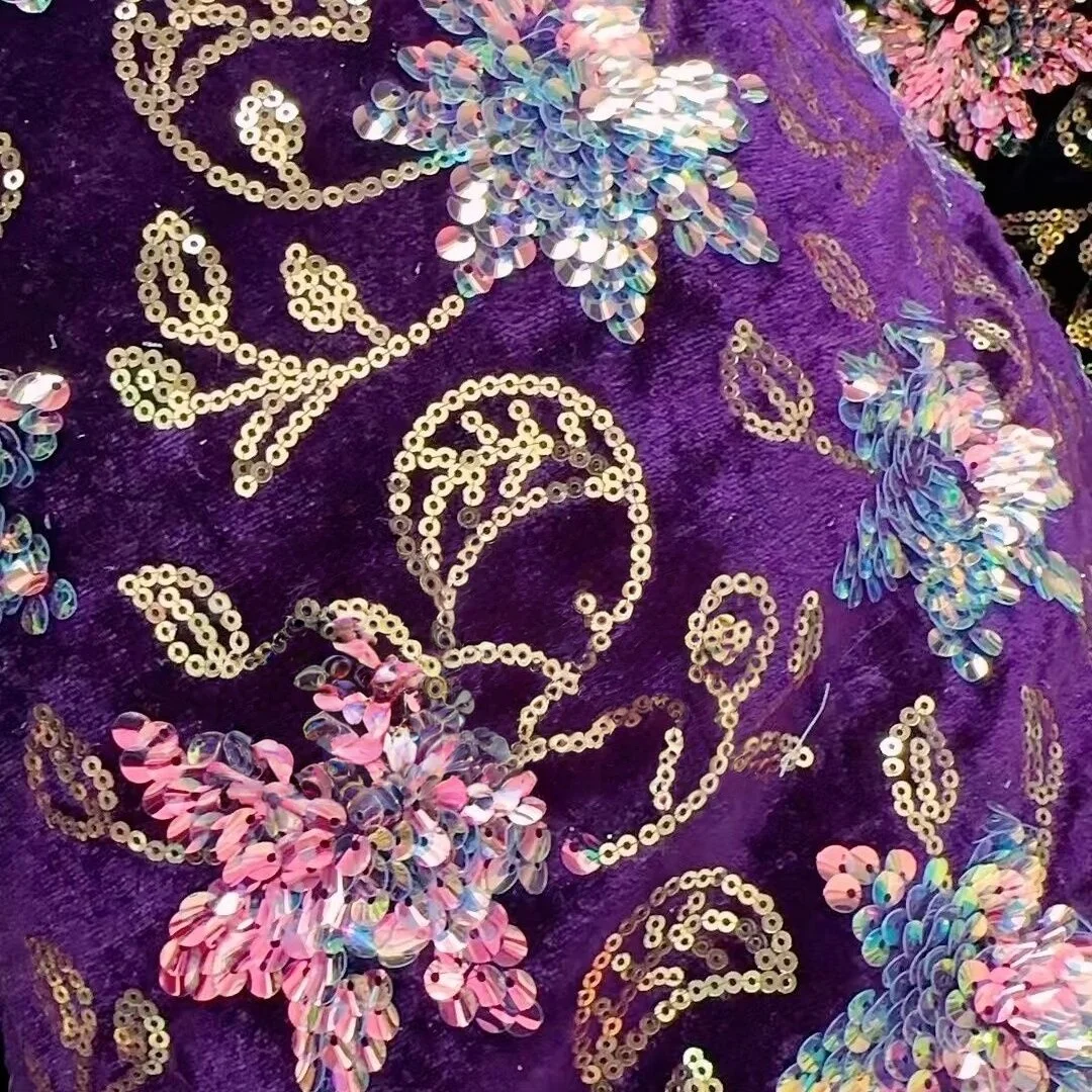 

New autumn and winter gold velvet sequin fabric embroidery flower sewing evening dress stage clothing fashion dress fabric