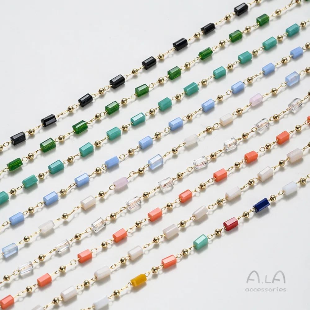 

14K Gold Color Crystal Long Cylindrical Square Tube Loose Chain DIY Handmade Chain Necklace Jewelry Chain Accessories