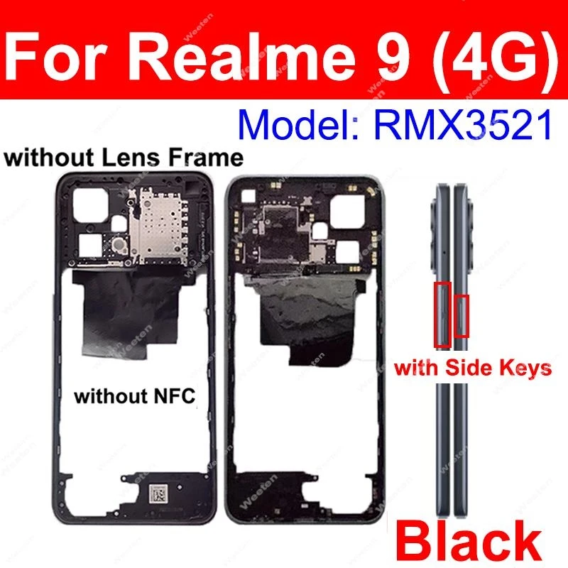 Middle Frame Housing For Realme 9 4G 9 Pro Plus Middle Frame Cover Holder Bezel with Side Button with NFC Replacement Parts