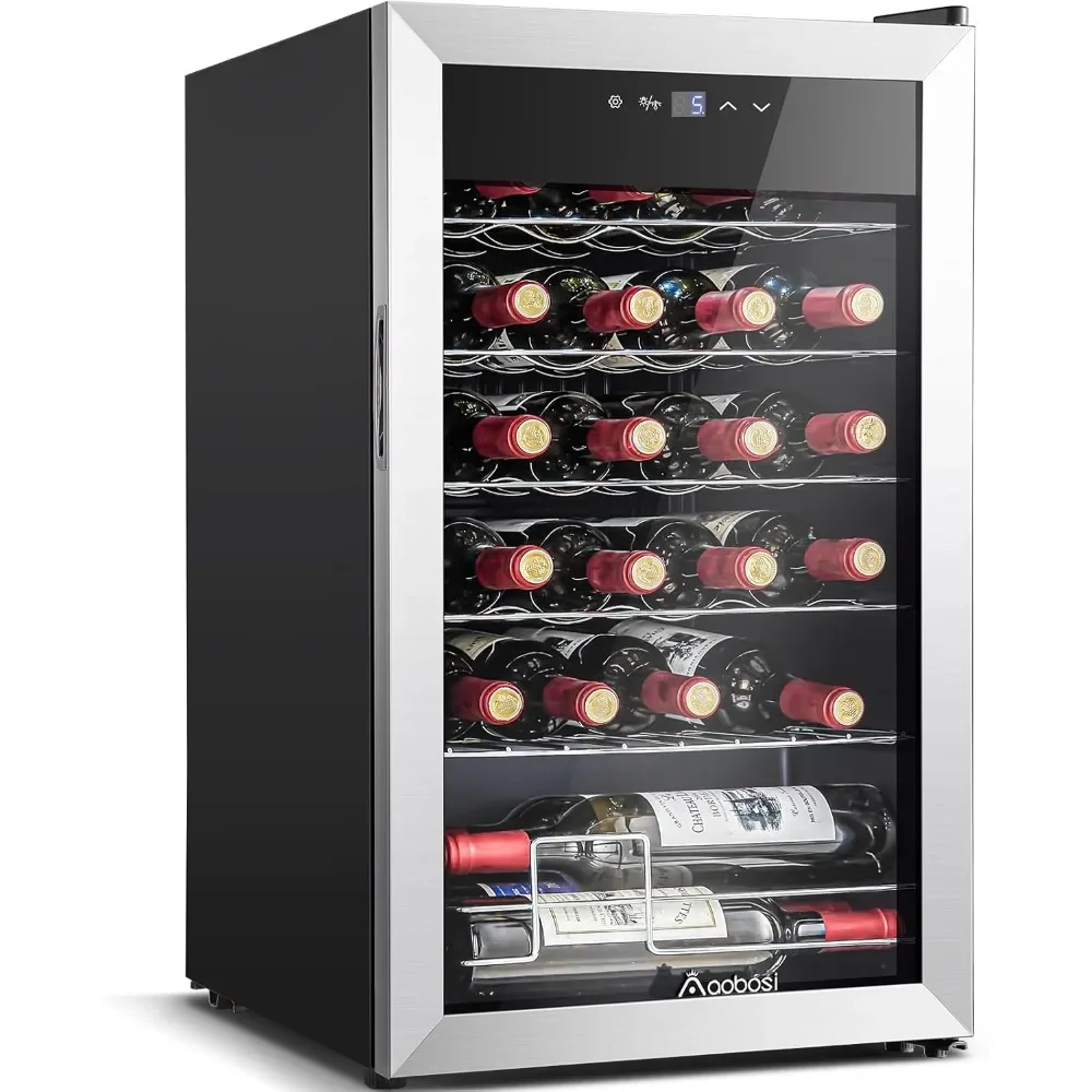 ridge, 24 Bottle Wine Cooler 46-66℉ Beverage Wine Refrigerator, Glass Door Free Standing Mini Wine Cellar with Adj