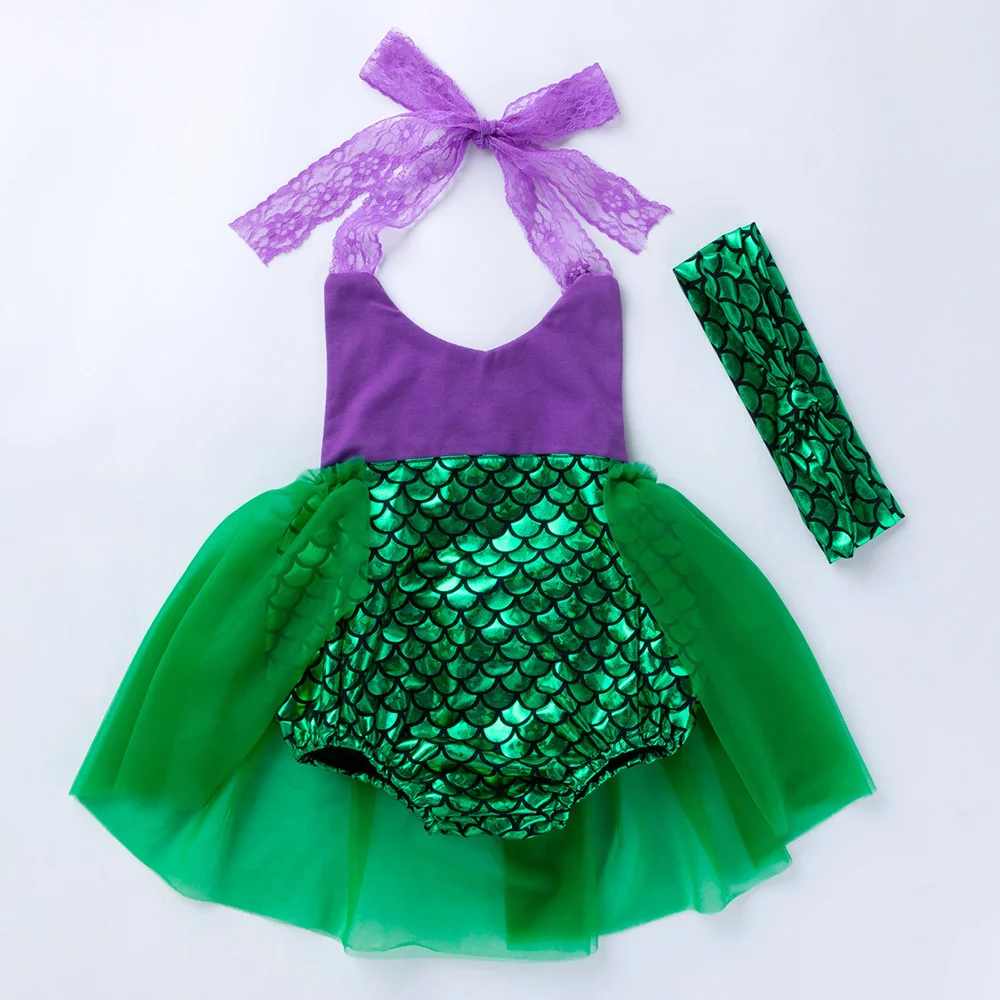 Summer Baby Girl Sets Sequin Tulle Bodysuit+Hairband 2pcs Cute Infant Sleeveless Jumpsuit Girls Outfit Newborn Sets