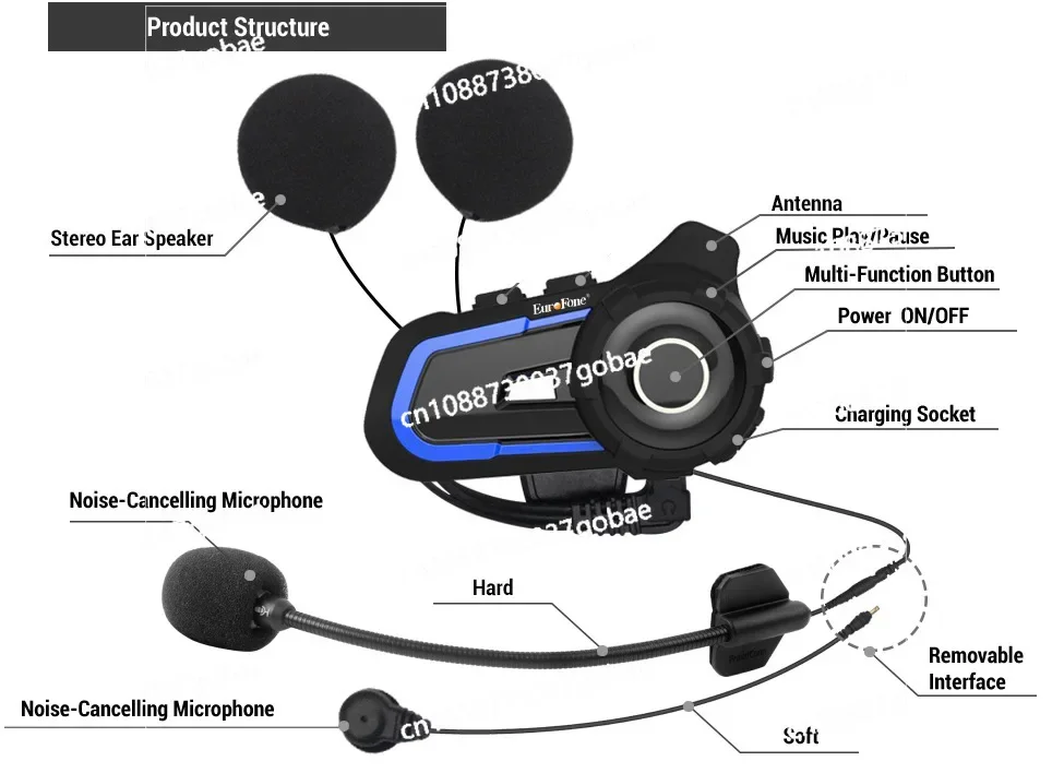 Private Model Motorcycle Helmet Bluetooth Headset 2-person Intercom Distance 1000 Meters Helmet Bluetooth Intercom Headset