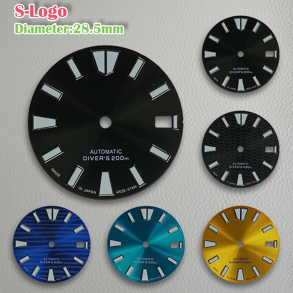 28.5mm s logotipo nh35 dial skx007 mod dial adequado para movimento nh35/nh36 c3 verde luminoso fit3/3.8/4.2 horas acessórios de relógio