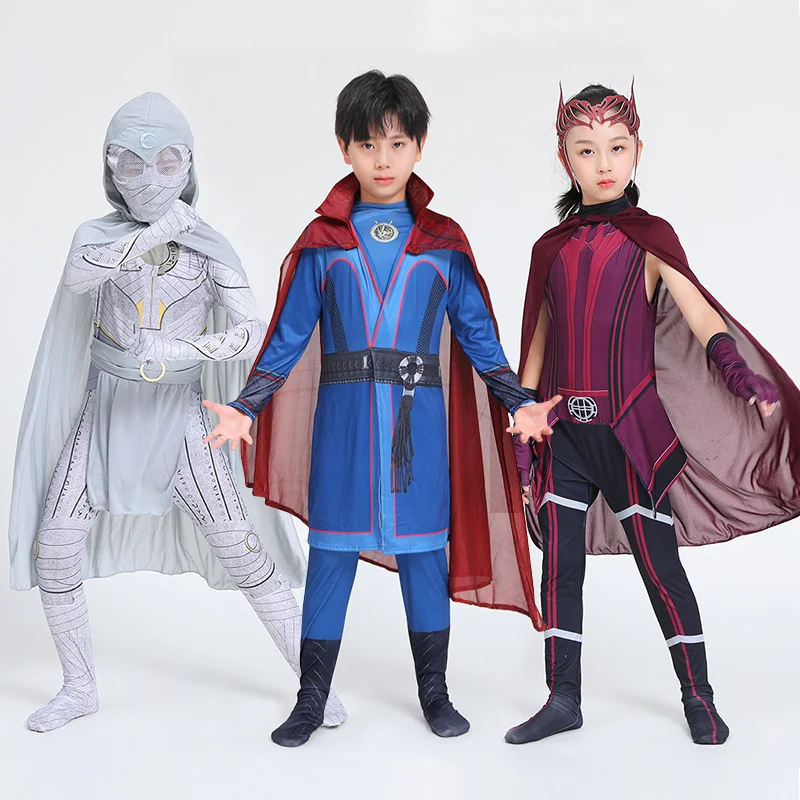 

Доктор Стрэндж, детский костюм супергероя для мальчиков, детский костюм Алой Ведьмы, лунный рыцарь для девочек, карнавальный костюм на Хэллоуин, детский плащ, комбинезон