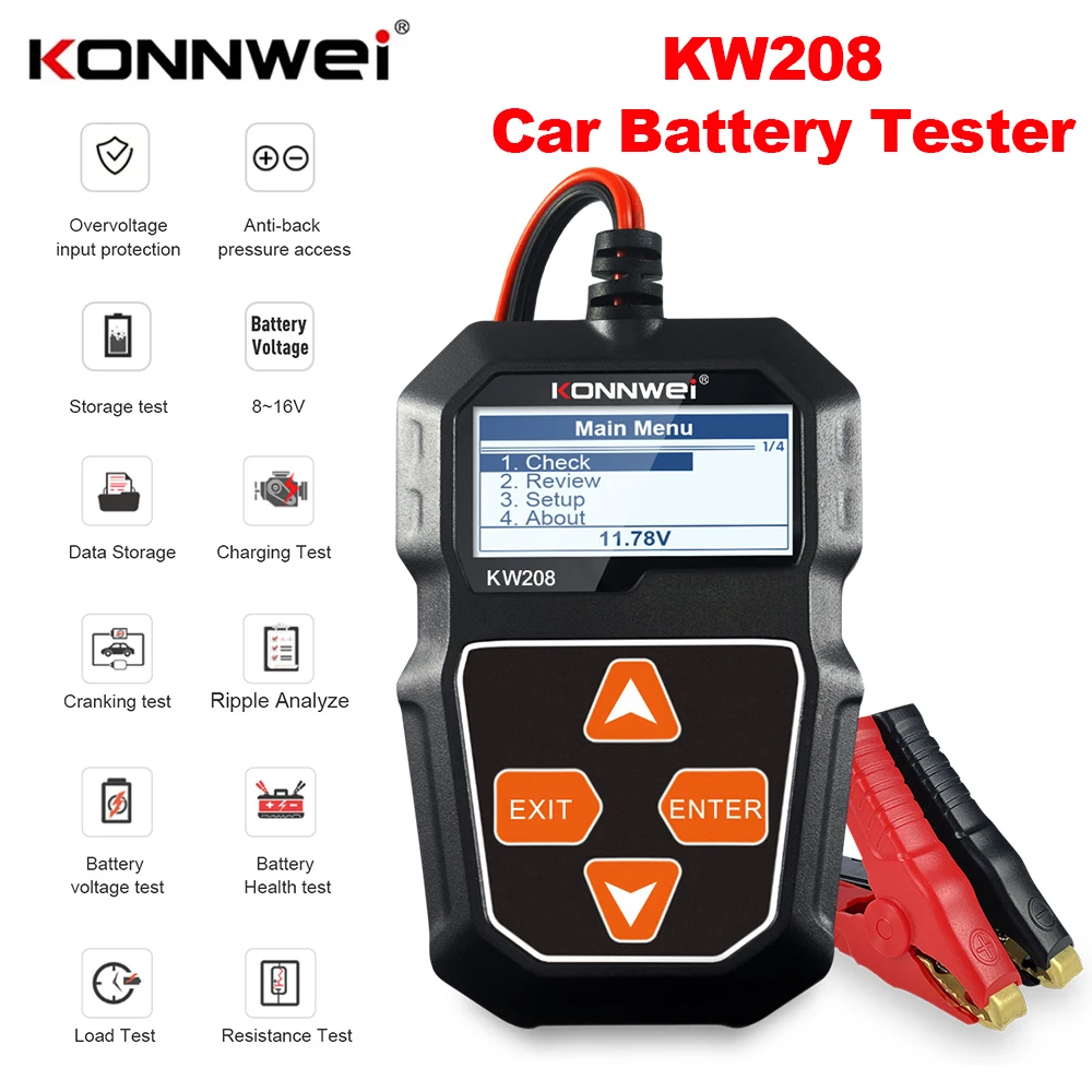

KONNWEI KW208 12 В тестер автомобильного аккумулятора тестер нагрузки Cranking зарядка тестер цепей анализатор аккумулятора инструмент для автомобиля Moto