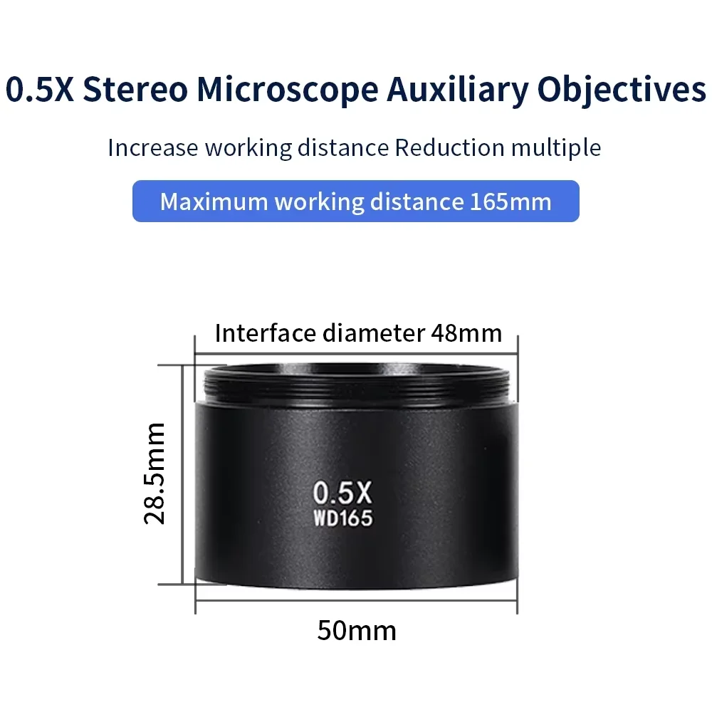 WD165 0.5X  Trinocular Microscope Barlow Objective Lens Zoom Stereo Microscopio Camera Auxiliary Objective Lens