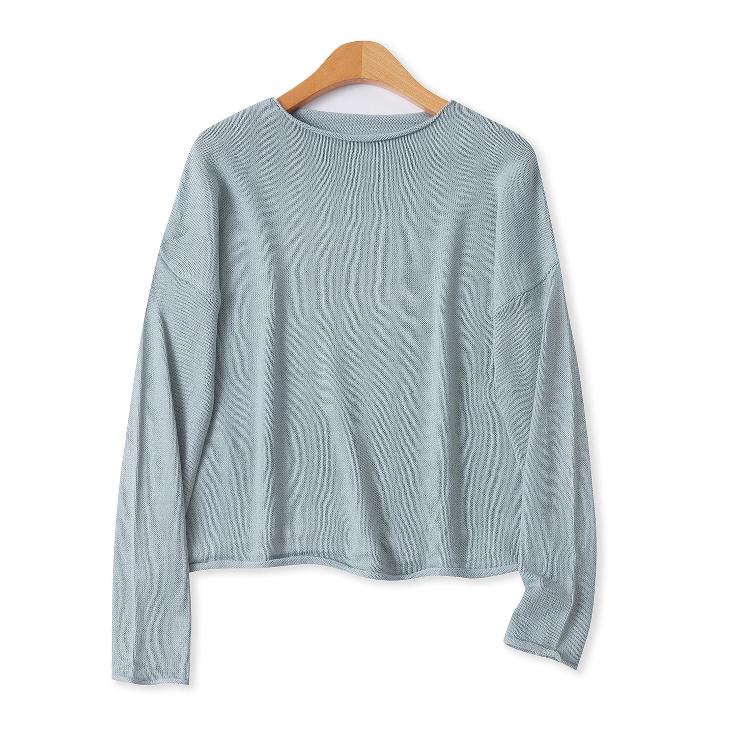 

Free Roll Sweater Loose Long Sve round Ne Pure Color Autumn New Sle Women's Faion Versatile Knitted irt 9064