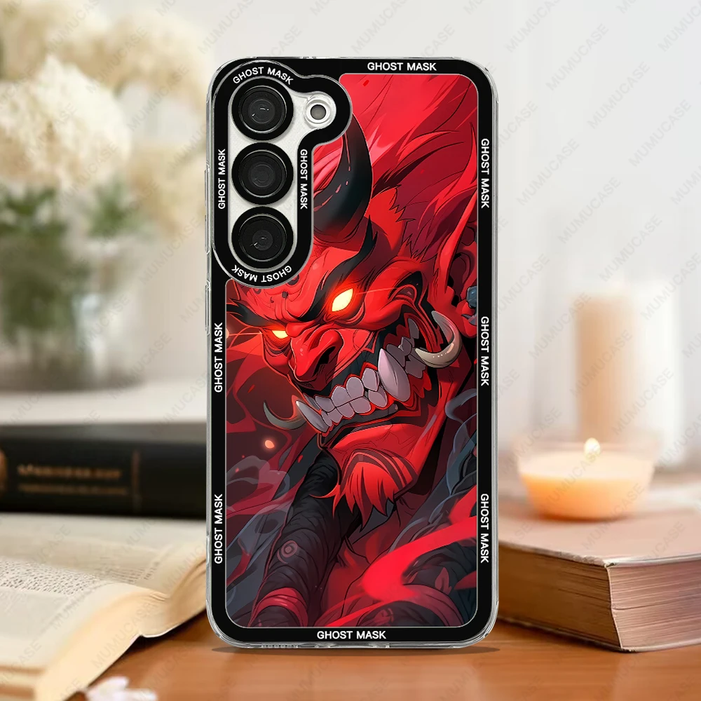 Japanese Ghost Mask Phone Case For Samsung Galaxy S25 S20 S21 S22 S23 S24 FE Plus Ultra A54 A25 A15 A55 5G TPU Cover