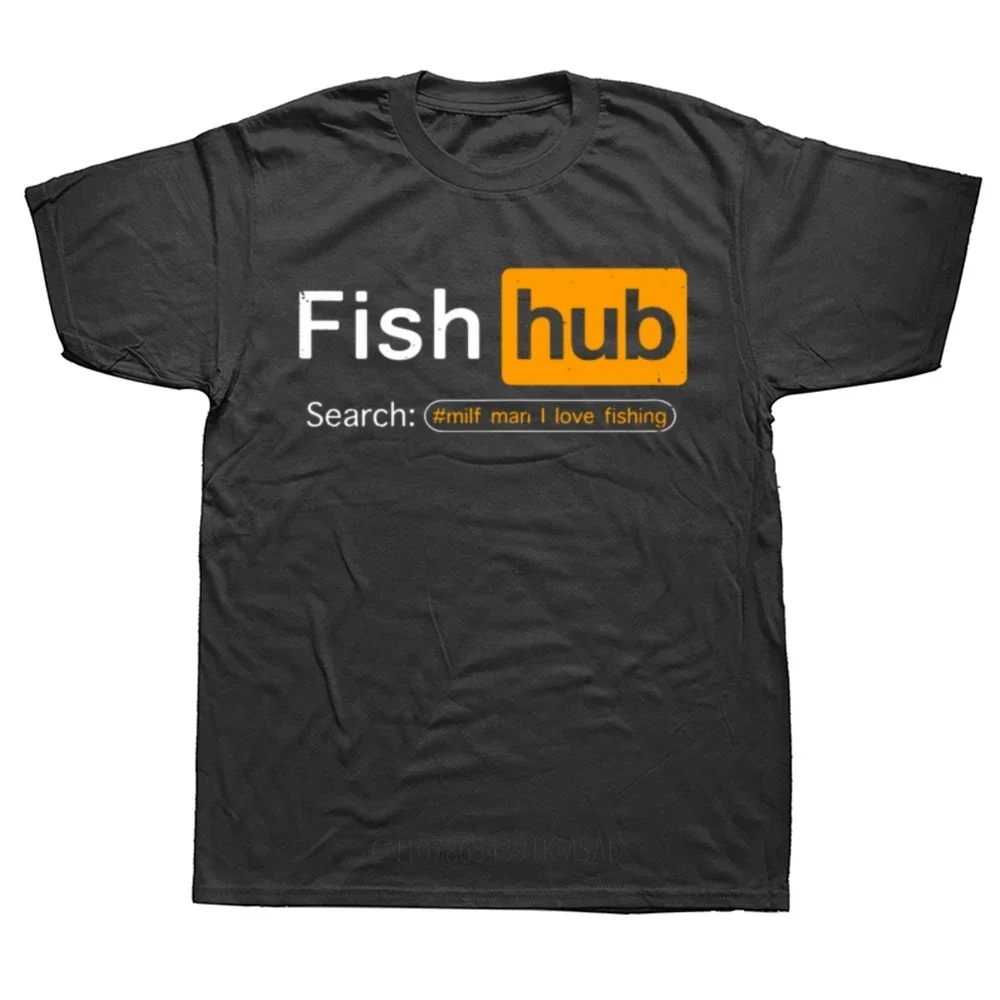 Novelty Fish Hub T Shirts Streetwear Short Sleeve Birthday Gifts Summer Style Funny Fishing Joke MILF Man I Love Fishing T-shirt