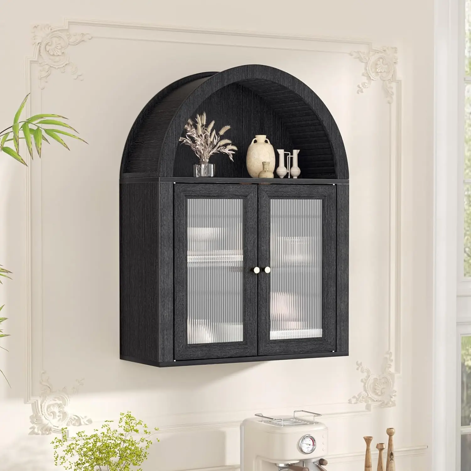 

Bathroom Wall Cabinet, Arched Cabinet Wall Mount, 2 Acrylic Doors, 1 Adjustable and Removable Shelf, for Laundry, Customized