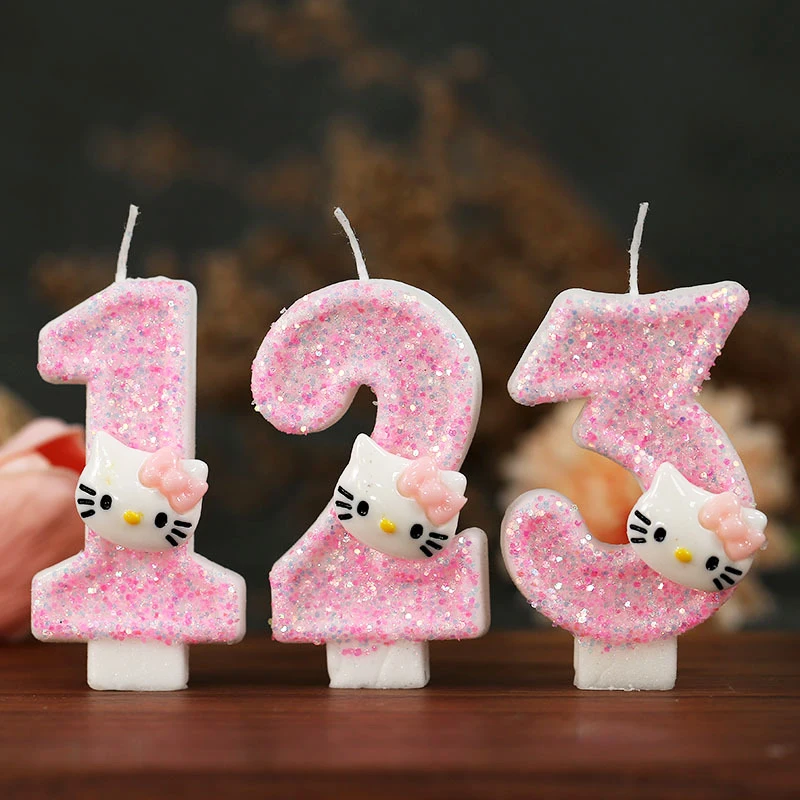 Kawaii Hello Kitty Number Birthday Candle Sanrio Kitty Cat Digital Candles Birthday Cake Decoration Anniversary Party Candles