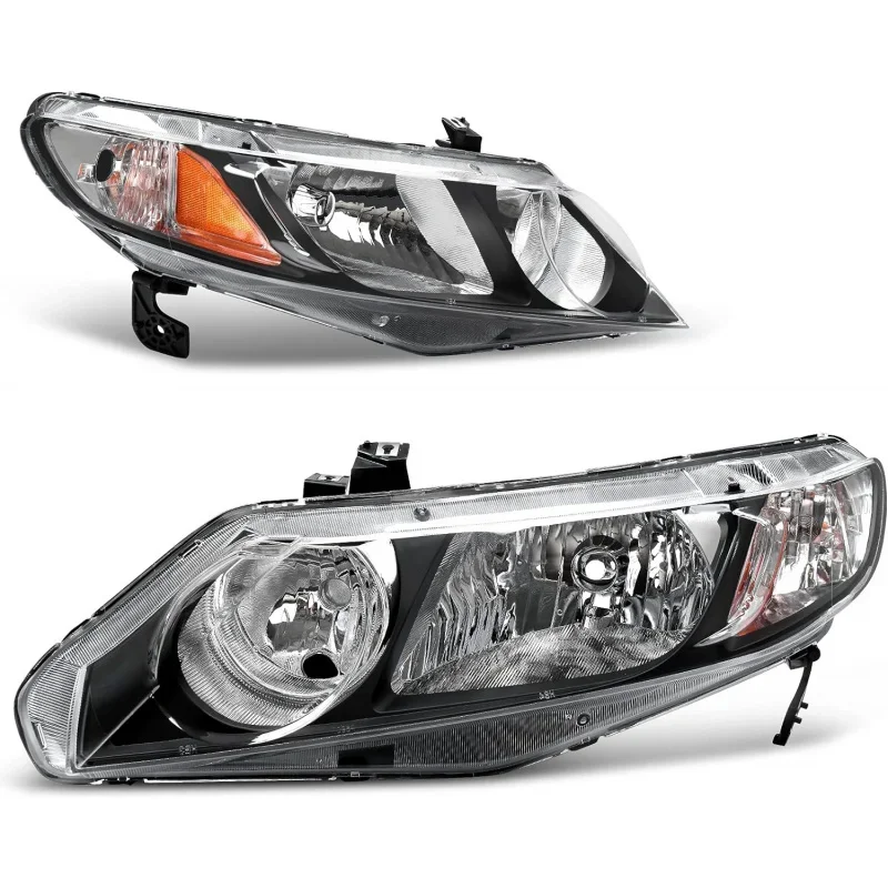 AUTOSAVER88 Headlight Assembly Compatible with 06 07 08 09 10 11 Civic Sedan 4-Door Headlamp with Amber Park Lens Black Housing