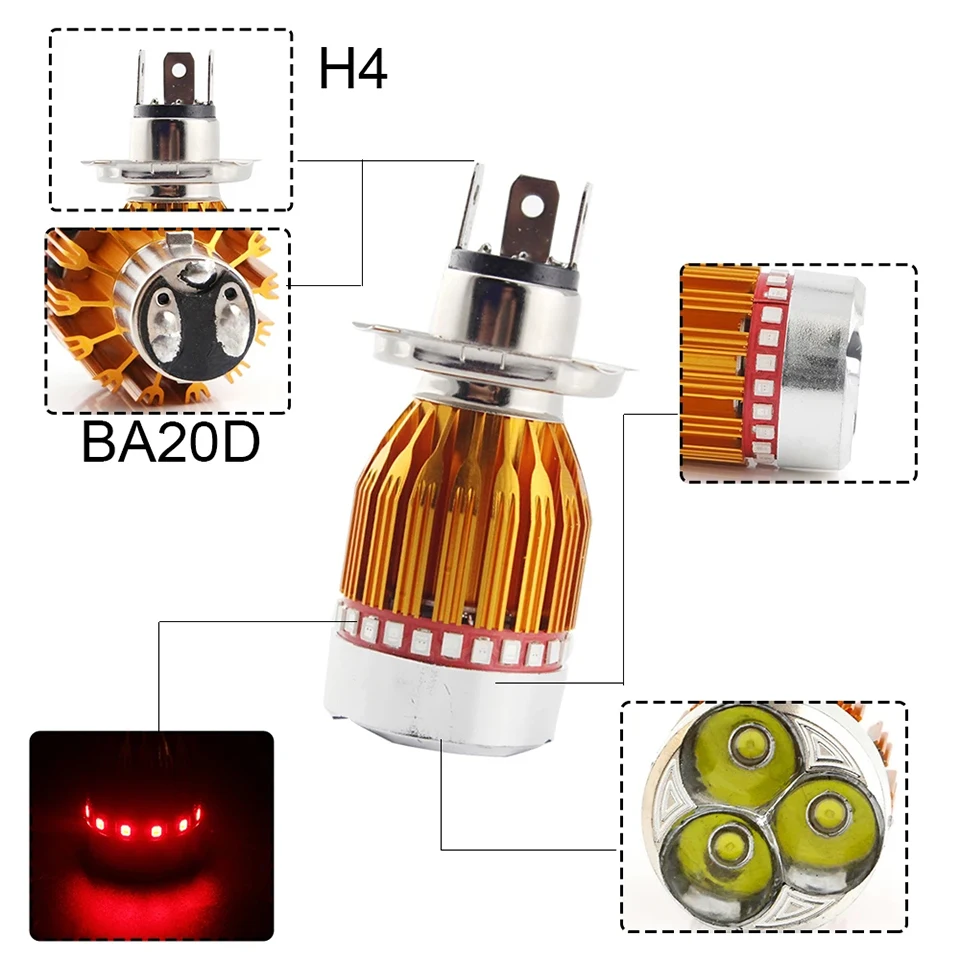 RGB Strobe 9W White Hi-Low Beam H6 BA20D H4 Angel Eye Fog Lamp 900LM led Bulb Motorcycle Headlights Electric Car Lights DC 9-80V