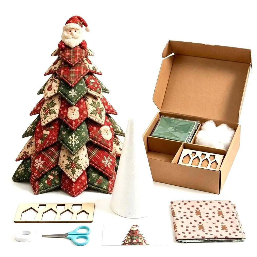 DIY Quilted Christmas Tree Fabric Toy Handcraft Beginner‑Friendly 3D Tabletop Christmas Sewing Kit Santa Claus Decoration