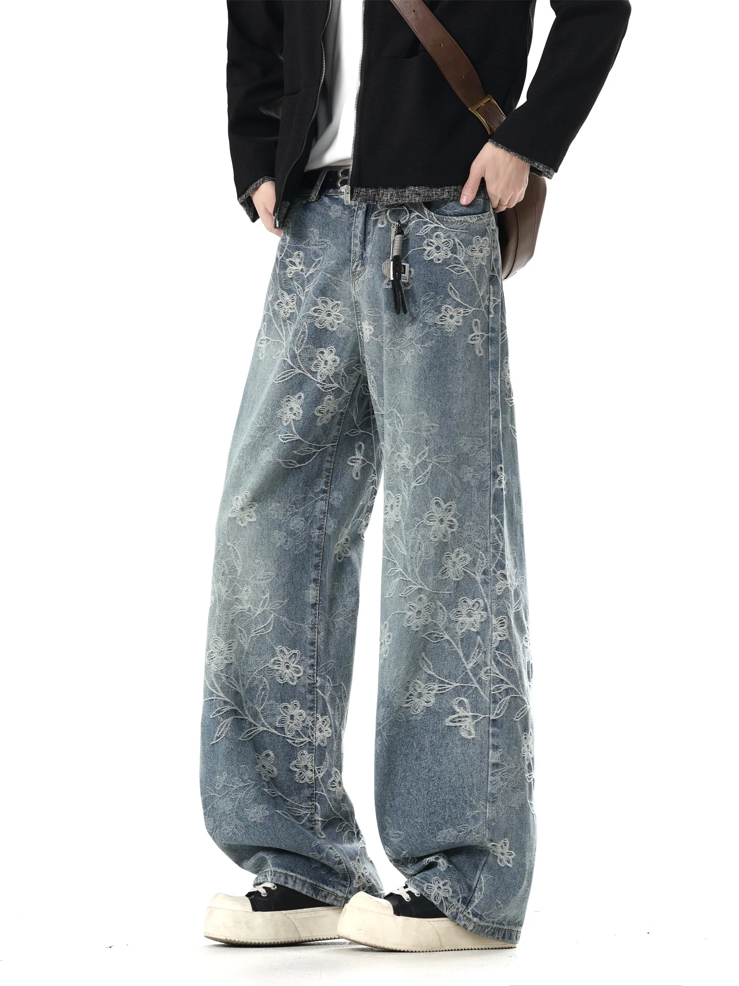 

Women's Blue Baggy Y2k Jacquard Jeans Vintage Harajuku Boyfriend Jean Pants Japandi Style Oversize Denim Trousers Autumn Winter