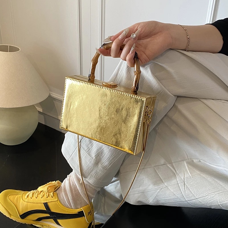 

New Trendy Designer Women Crossbody Bags PU Leather Mini Box Shoulder Purse with Metal Chain Strap Stylish Evening Party Handbag