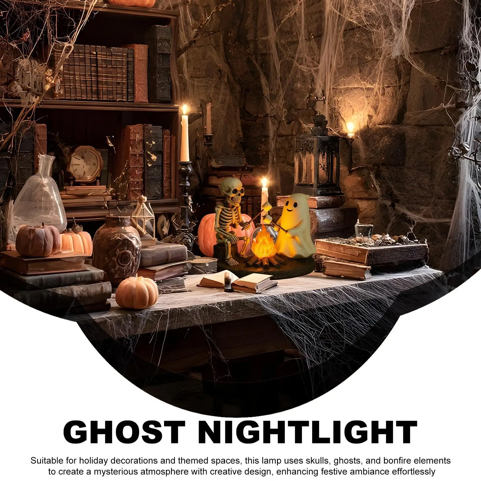 Halloween night light Skeleton and Ghost Bonfire Night Lamp Skeleton Ghost Campfire Flickering Night Light Indoor Figurine Lamp