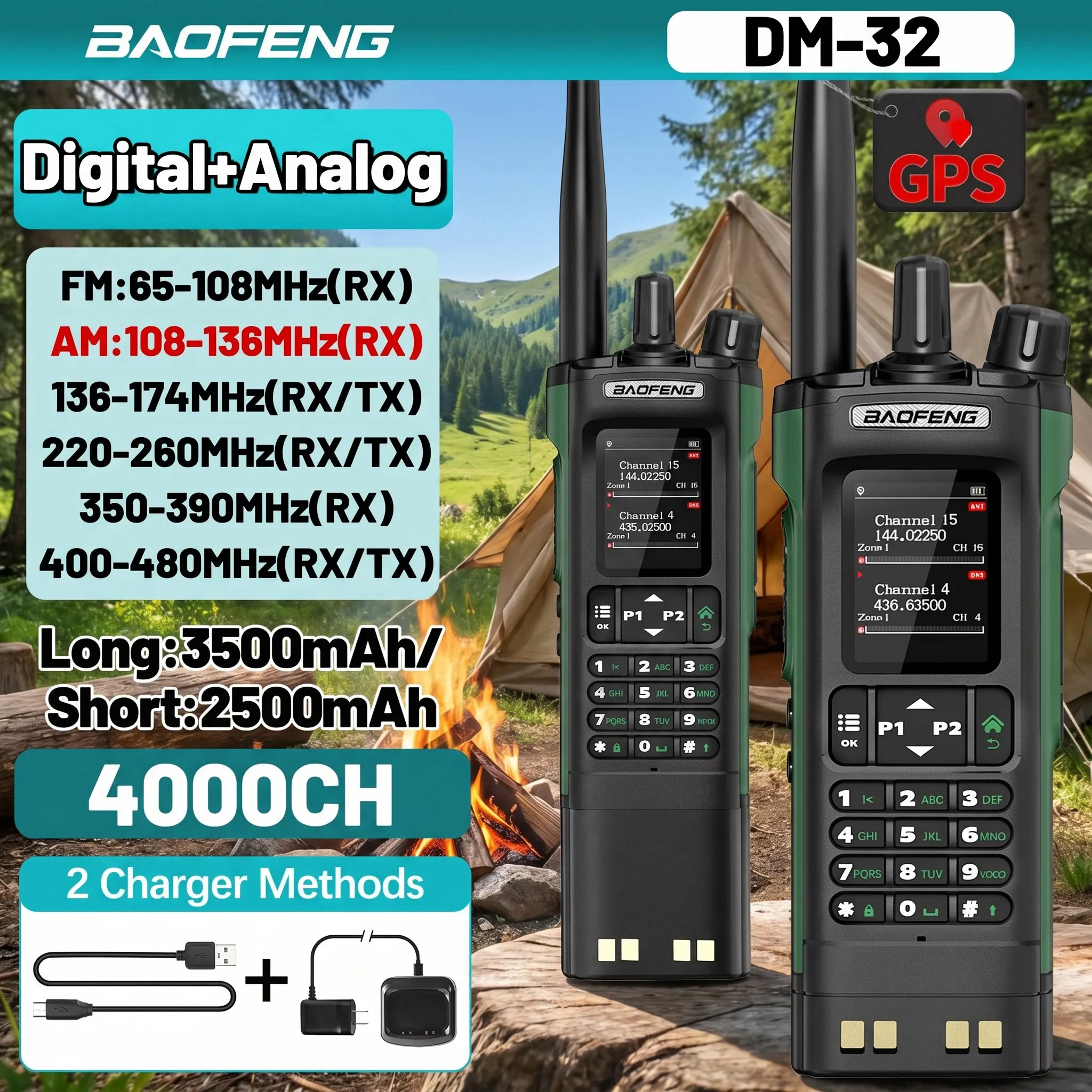 

Baofeng DM-32 GPS DMR Radio AES256 Encryption Dual Band UHF VHF Air Band FM AM GMRS Digital Walkie Talkie For Outdoor Camping