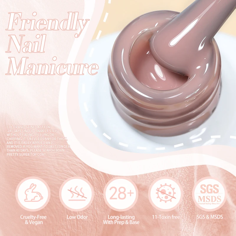 BORN PRETTY 1/6 Stück Jelly Nude UV-Gel Nagellack Set Hellrosa Oval Glänzend Salon DIY Semi-Permanent Abziehbarer UV-LED-Gel-Lack – Detail 9