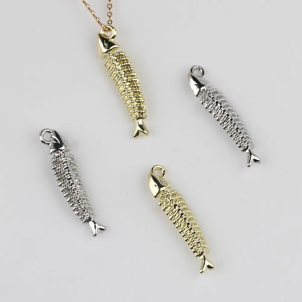 

40pcs Vintage Fish Bone Jewelry Pendants Handmade Silvery Golden Color Necklace Earrings Pendatns Diy Jewelry Making Findings