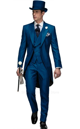 Esmoquin de 3 piezas para hombre, conjunto de chaqueta con pantalones y chaleco, traje Formal para boda y graduación, color azul, 2024